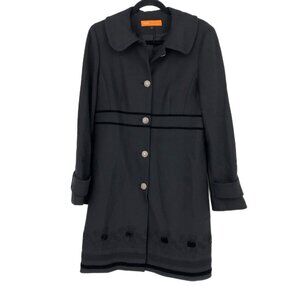 Cynthia Steffe Black Classic Pea Coat | Embroidered Detail